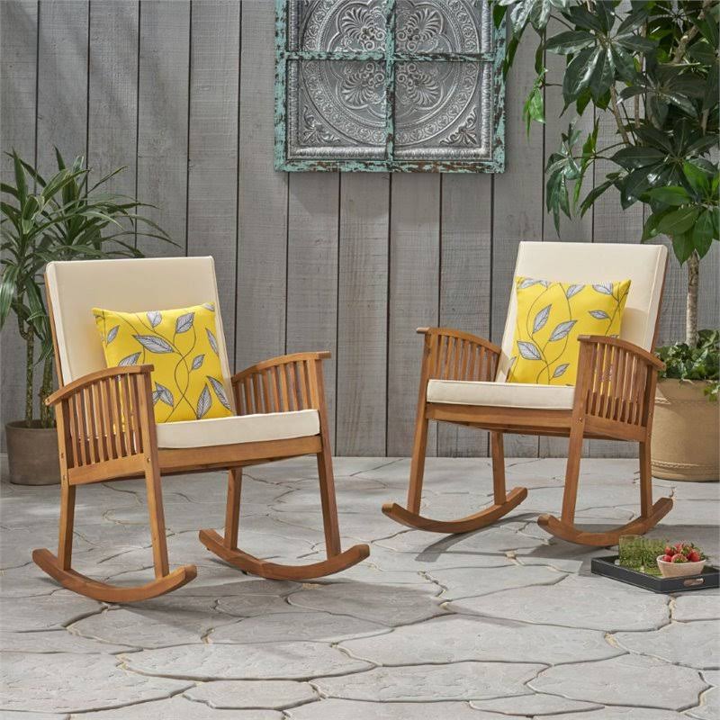 Brown Acacia Wood Rocking Chair Set of 2 R354