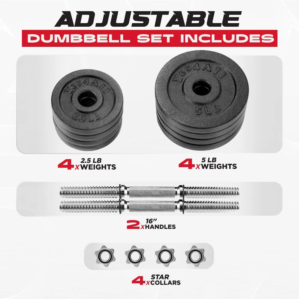 60 lbs Adjustable Cast Iron Dumbbell Set G26911