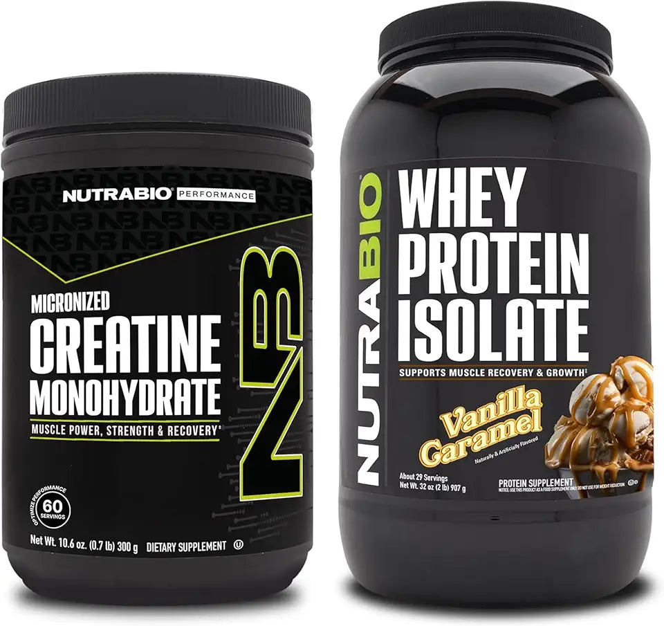 Unflavored Creatine Monohydrate and Vanilla Caramel Whey Protein Isolate Supplement Bundle O409681