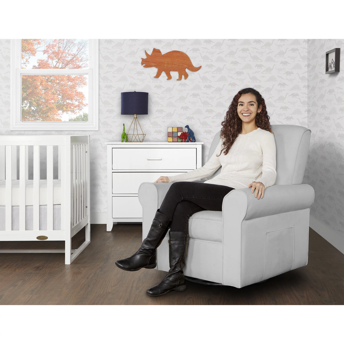 Gray Upholstered Swivel Glider B4819