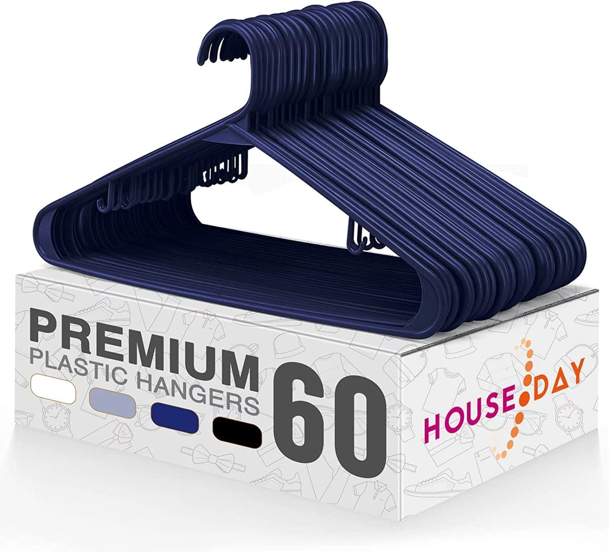 60 Pack Navy Blue Plastic Clothes Hangers A208064