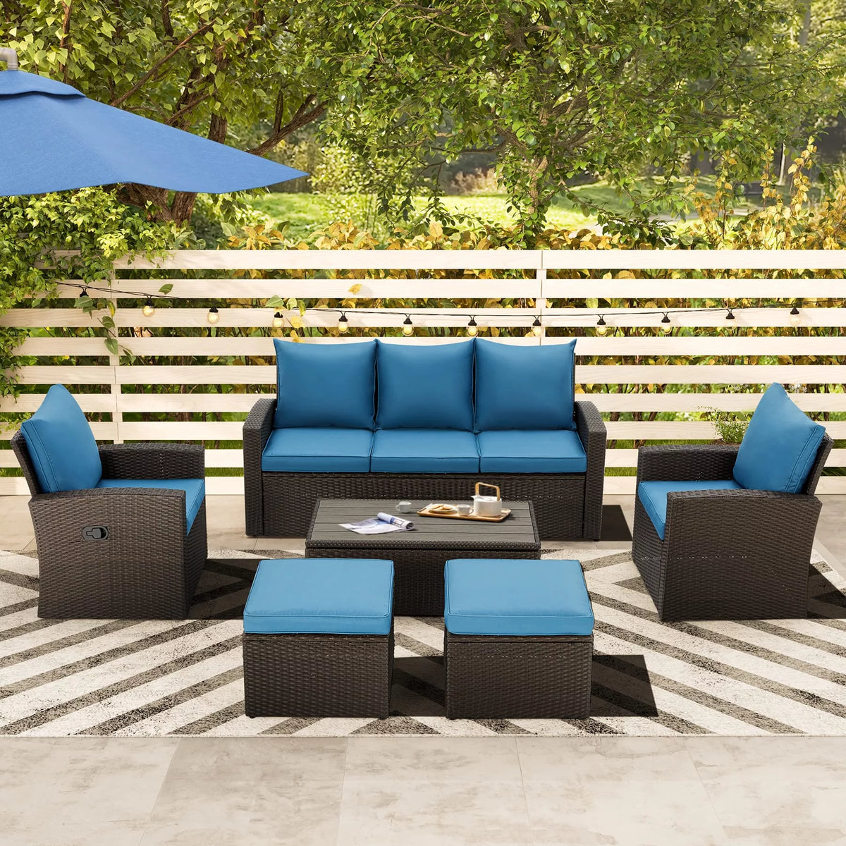 6 Pieces Wicker Rattan Sofa and Table V812712