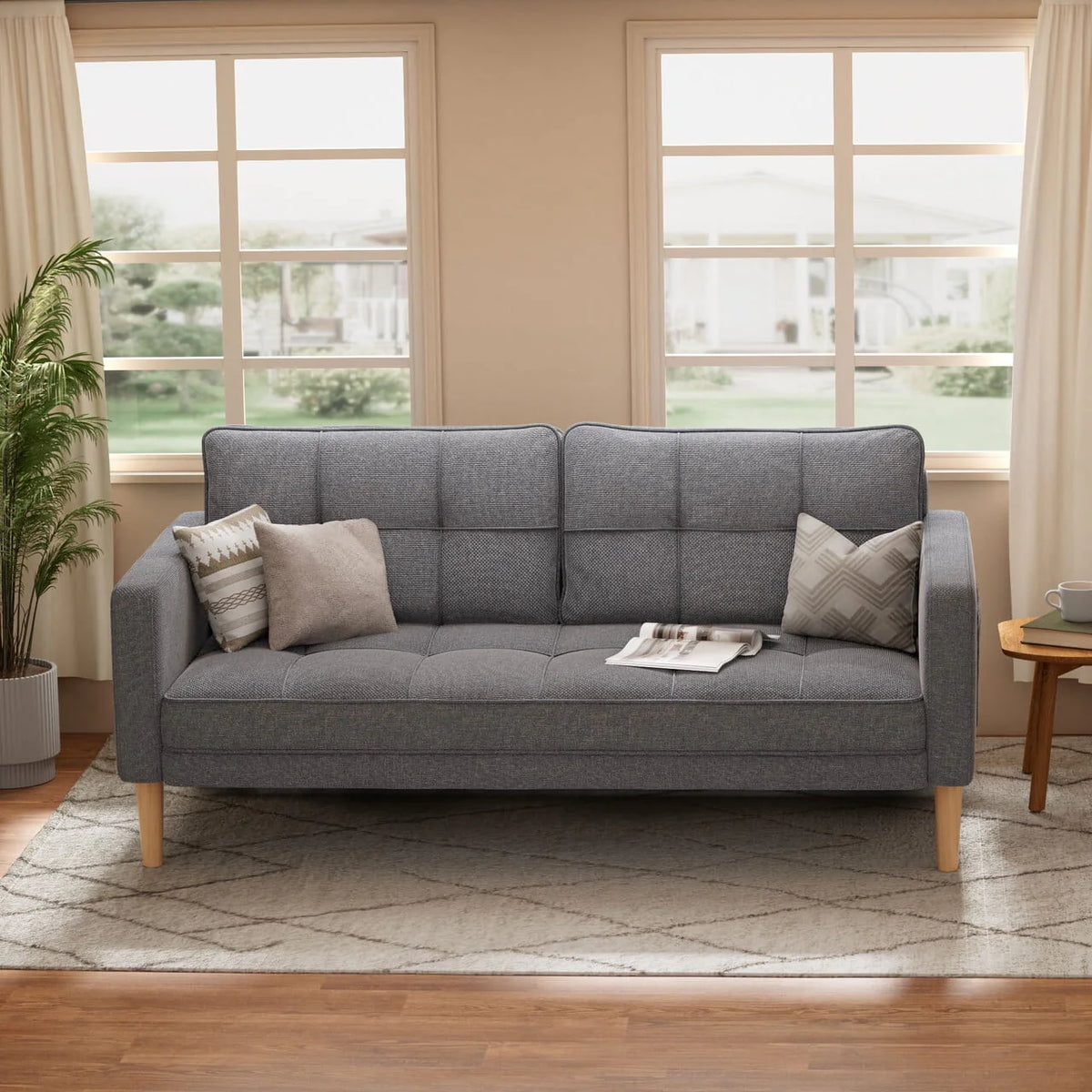 Beige Loveseat Sofa with Wood Legs H145