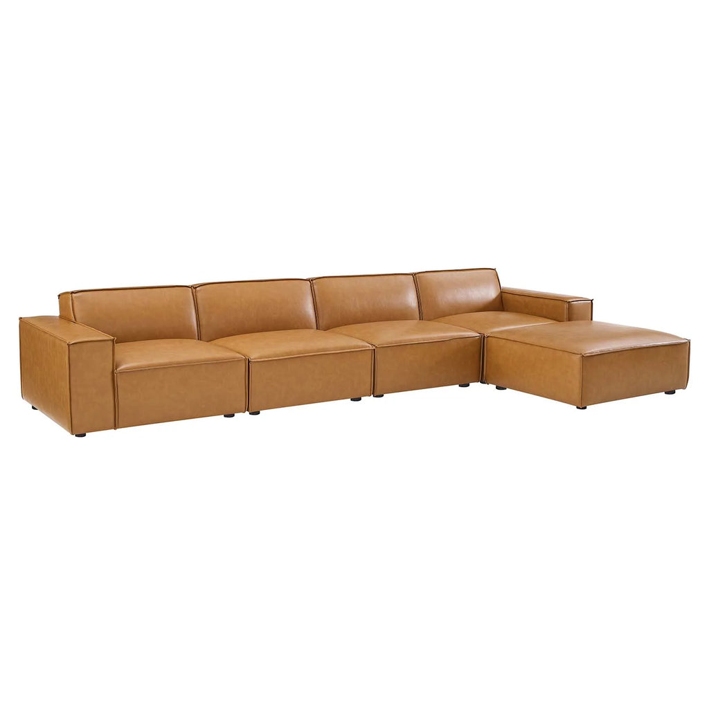 5-Piece Vegan Leather Sectional Sofa in Tan Q7963
