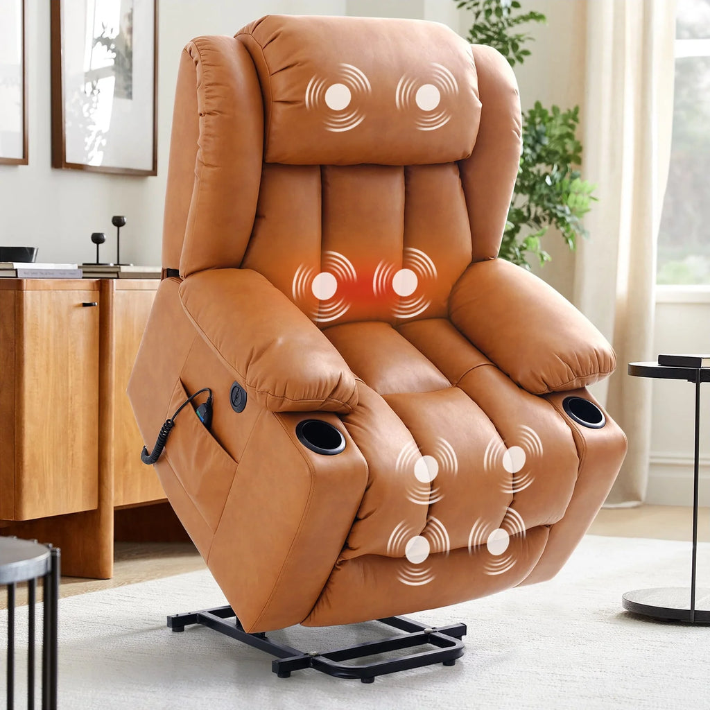 Large Power Lift Recliner Chair with Heat and Massage Leather Grey A4699