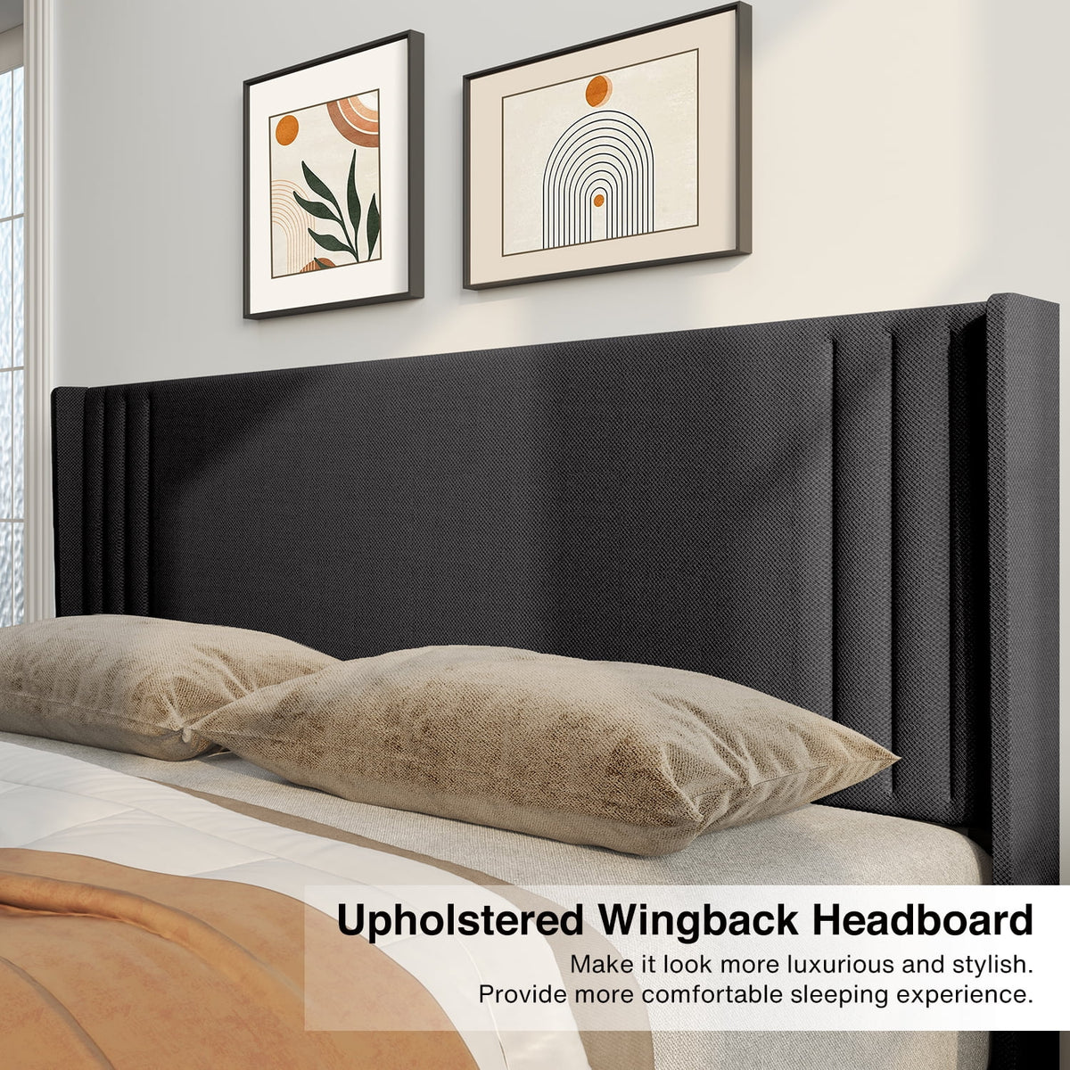 Queen Bed Frame with Wingback Headboard F102