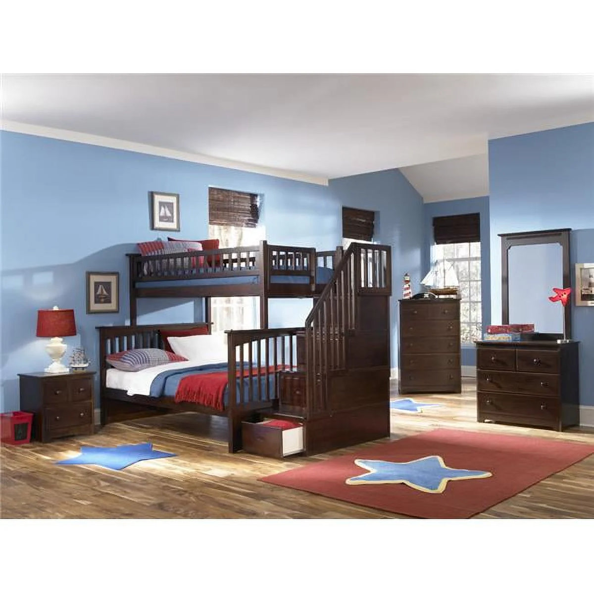 Antique Walnut Twin Over Twin Bunkbed E942