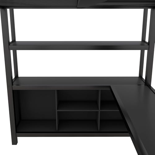 Full Size White Metal Loft Bed with L Shaped Desk and Wardrobe B699
