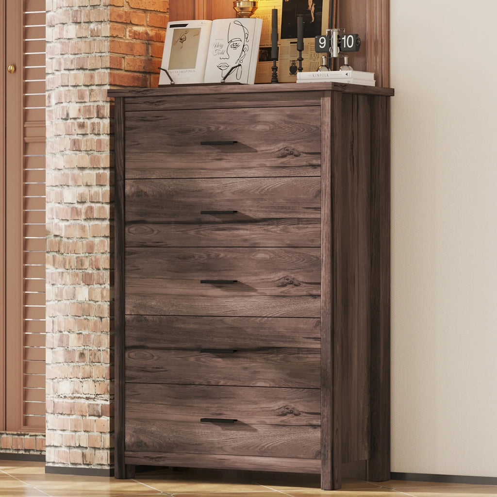 Light Gray 5 Drawer Wood Dresser T733