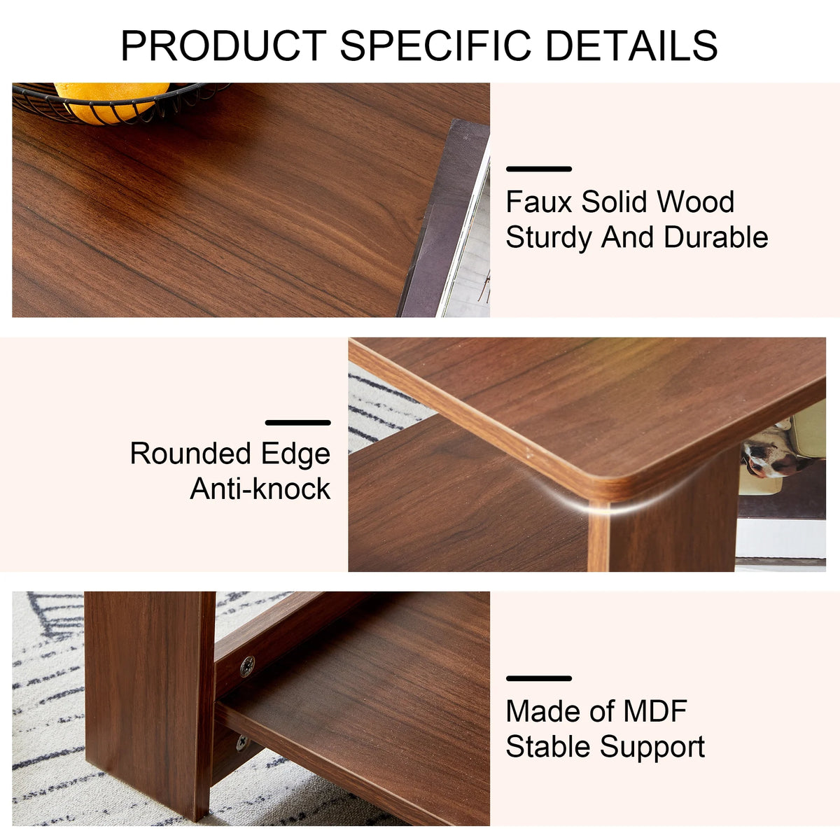 Walnut Textured Double Layered MDF Coffee Table 43.3" x 21.6" x 16.5" G5607
