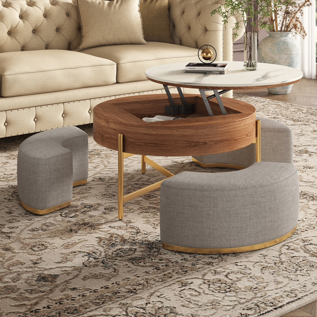 Lift Top Nesting Coffee Table with Storage and 3 Stools G33639