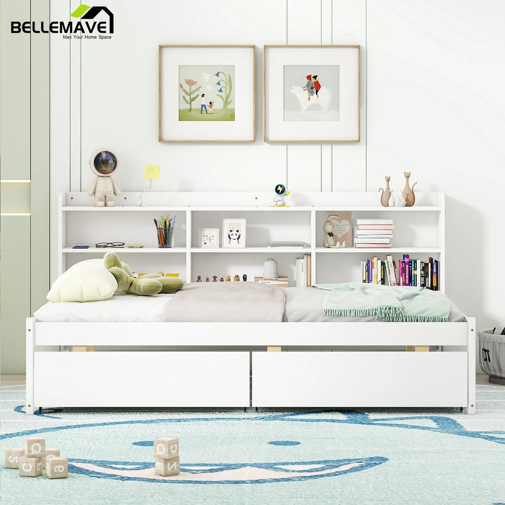 Full Size Platform Bed with Bookcases and Drawers Gray U13631