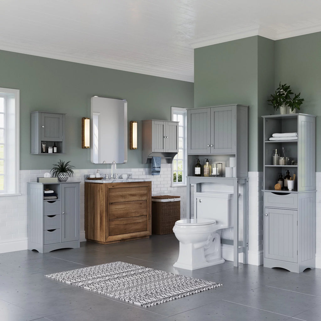 Gray Single Door Wall Cabinet with Open Shelf R339