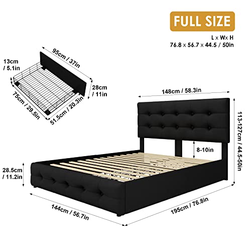 Black Queen Upholstered Platform Bed Frame with 4 Storage Drawers Z80694