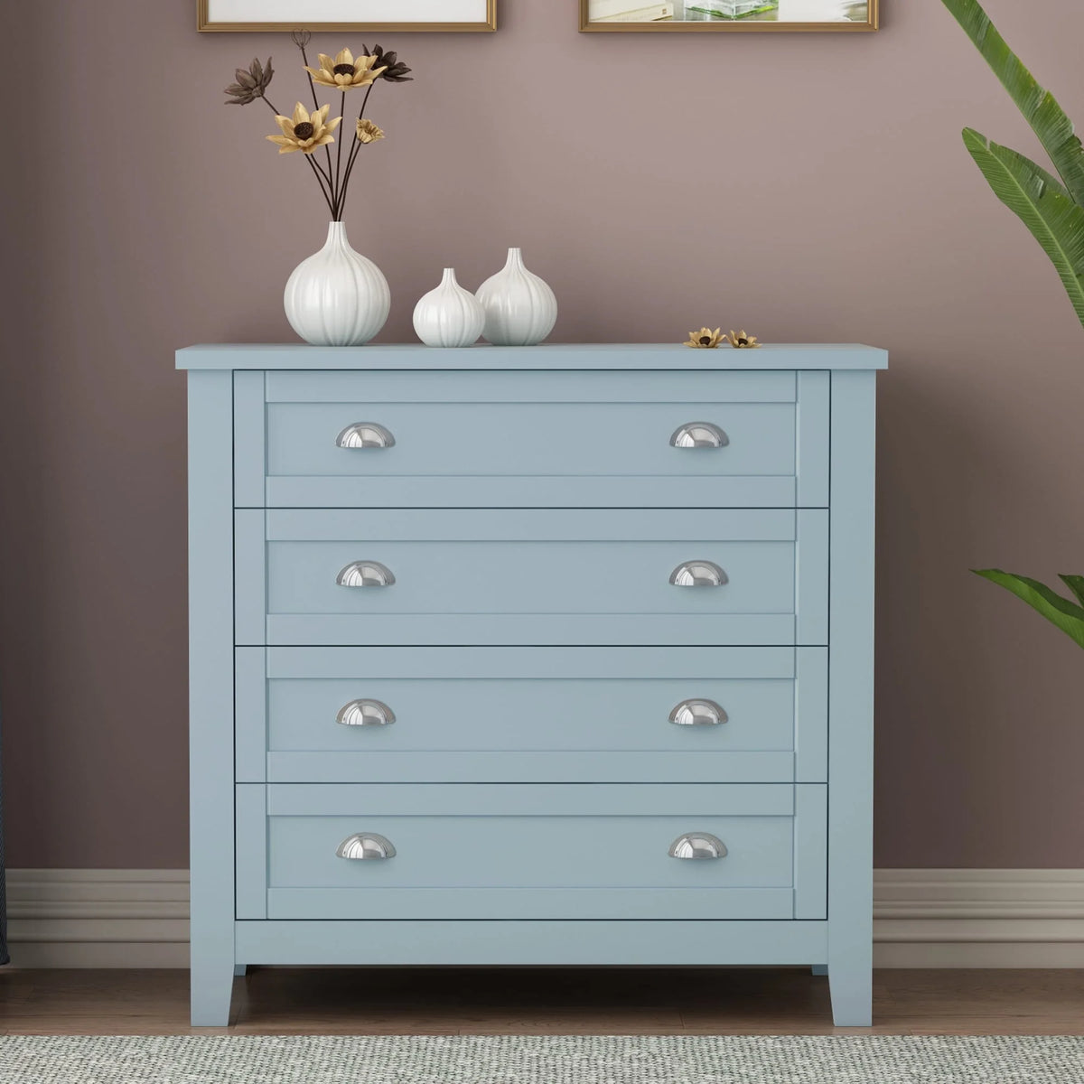 Blue 4 Drawer Wood Dresser K50457