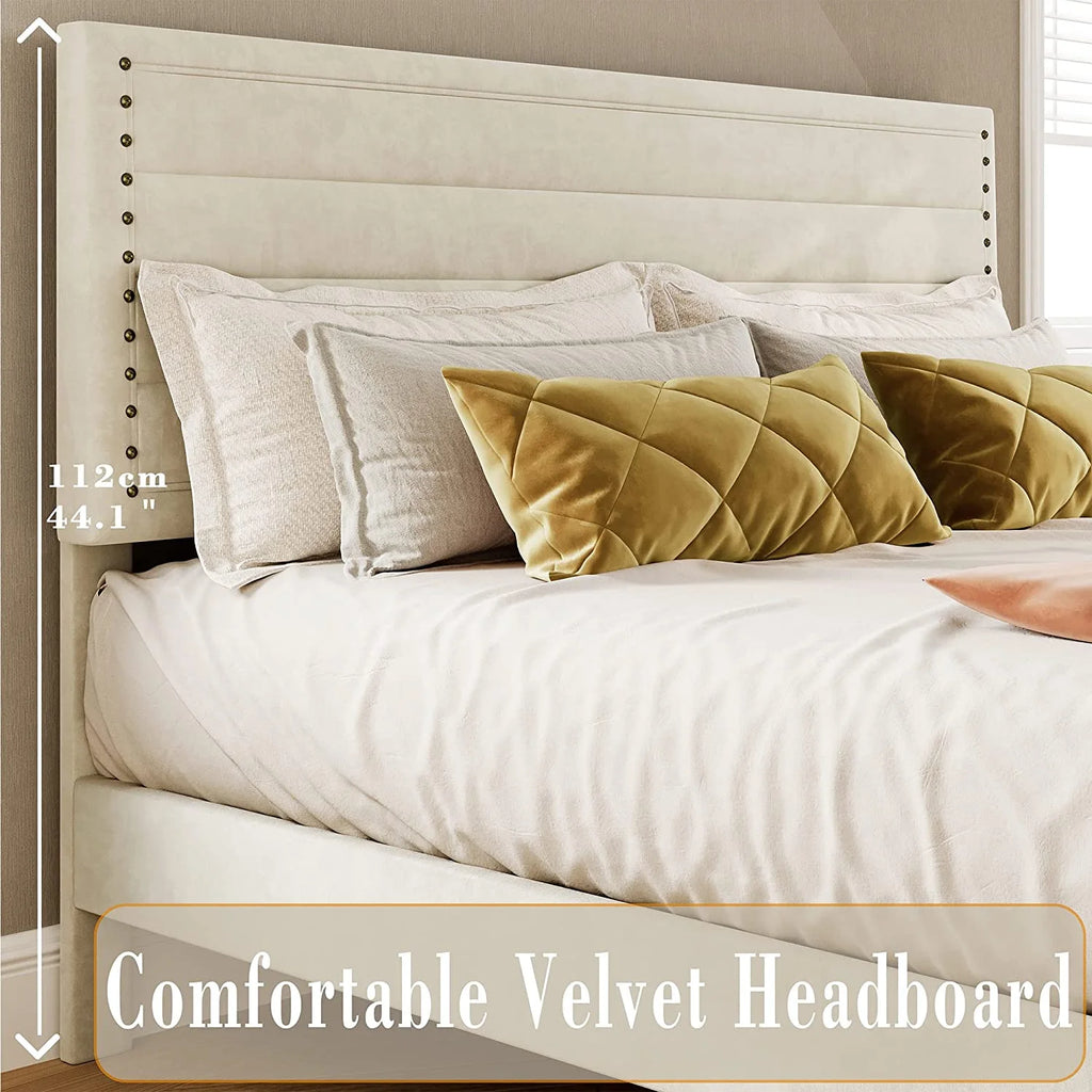 Beige Upholstered Wood Twin Bed Frame Y6238