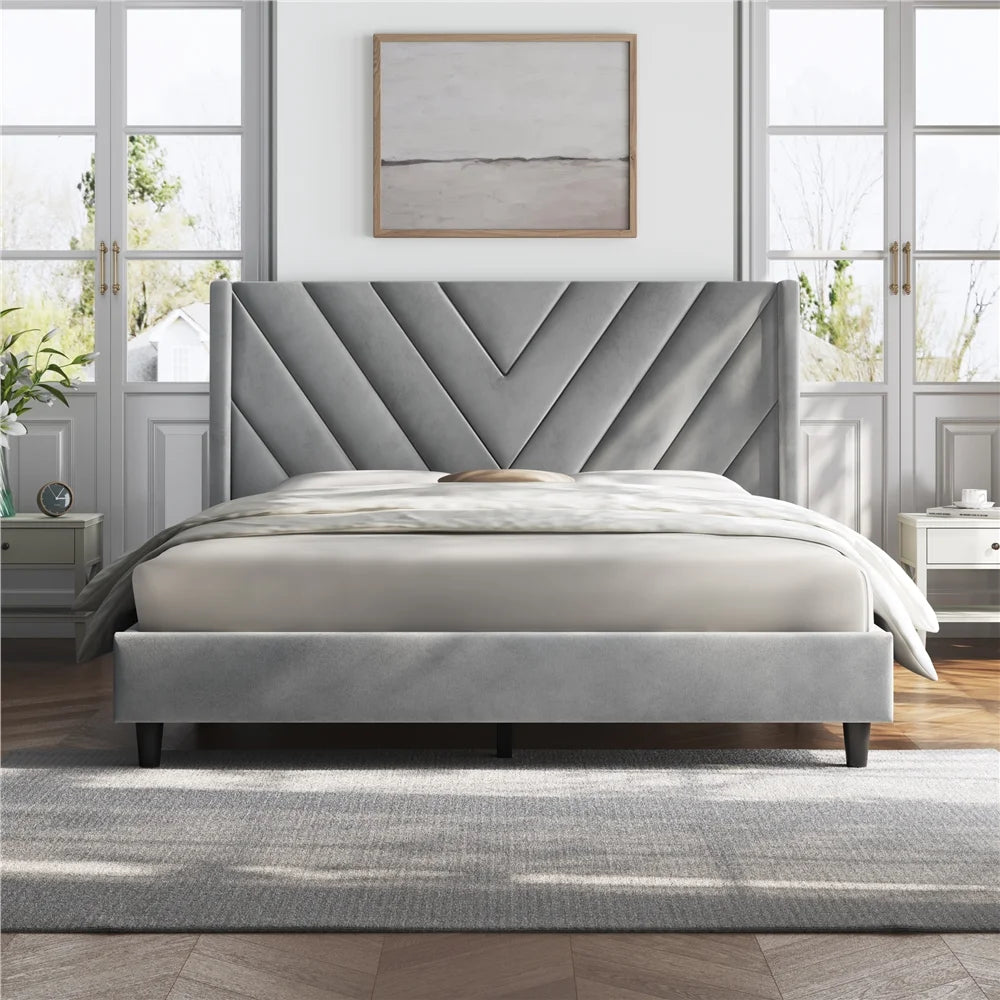 Queen Upholstered Platform Bed with Slat Support B5620