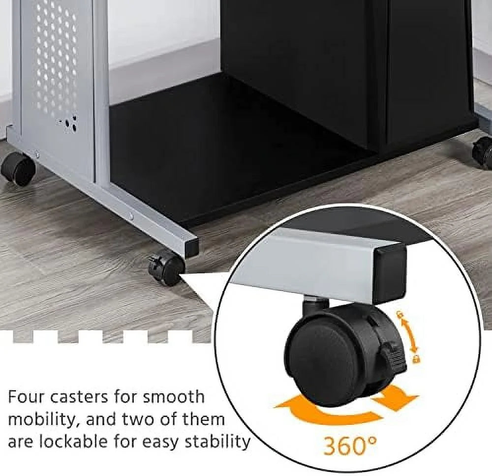 Black 3 Tier Computer Desk with Printer Shelf and Keyboard Tray E7822