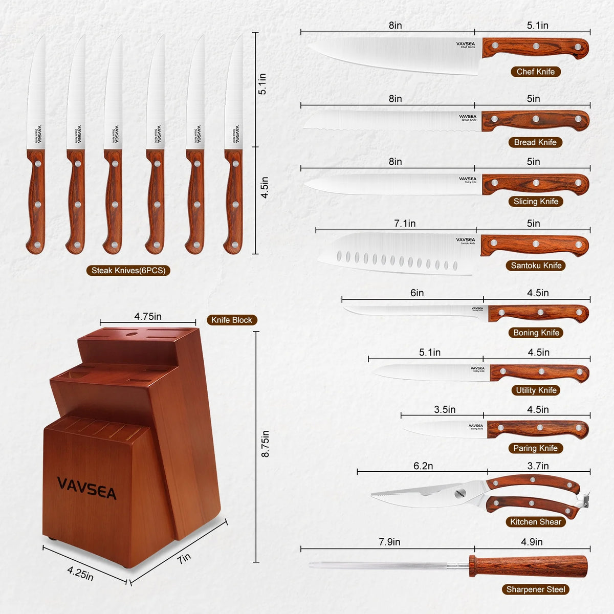 16 Pieces Stainless Steel Knife Block Set V9554