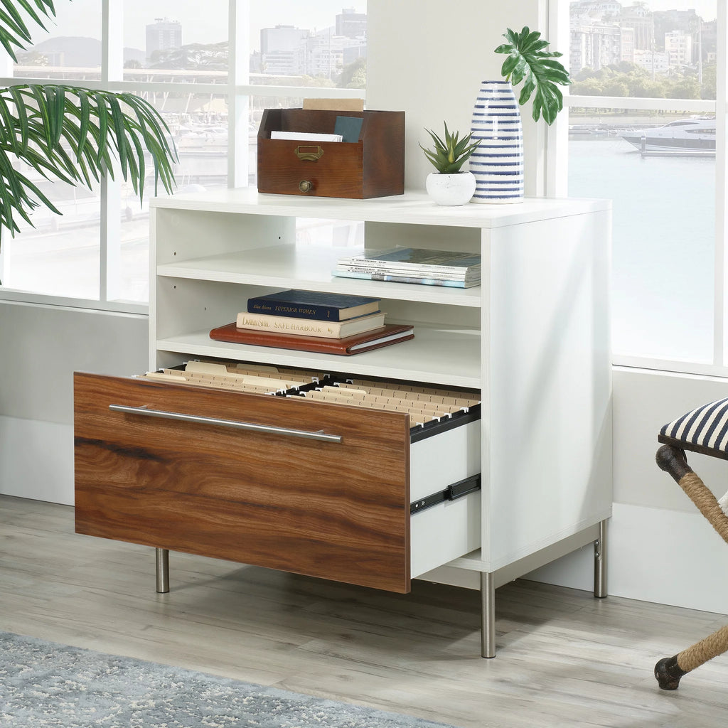 Pearl Oak Finish Lateral File Cabinet with Open Storage F2955