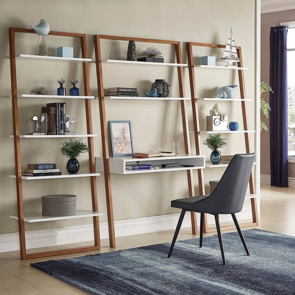 Leaning Ladder Shelves Natural and White O5214