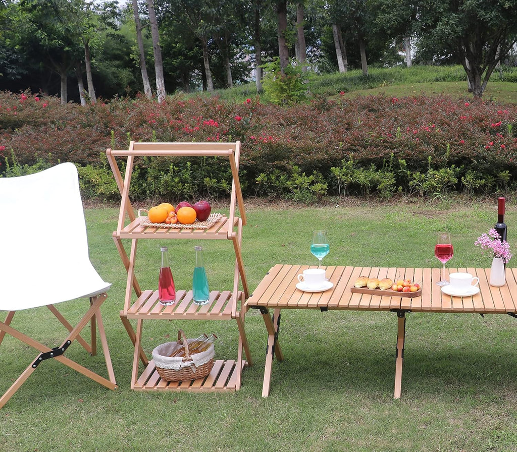 Folding Wood Camping Table Shelf G354