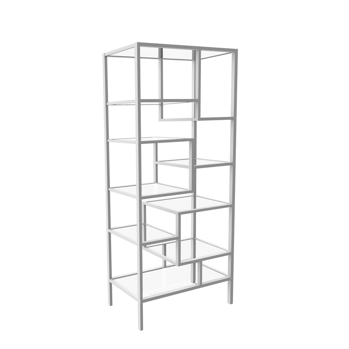 72x22H Silver Metal Bookcase with Tempered Glass Q9656
