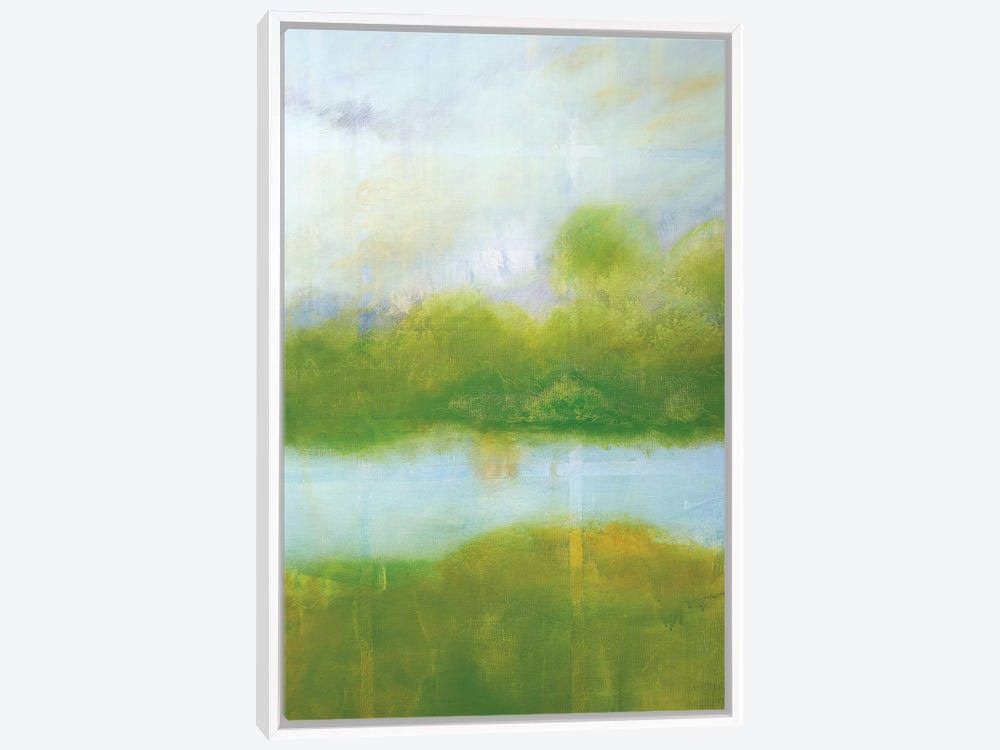 Framed Canvas Art White Floating Frame Purple and Green Landscape F2288