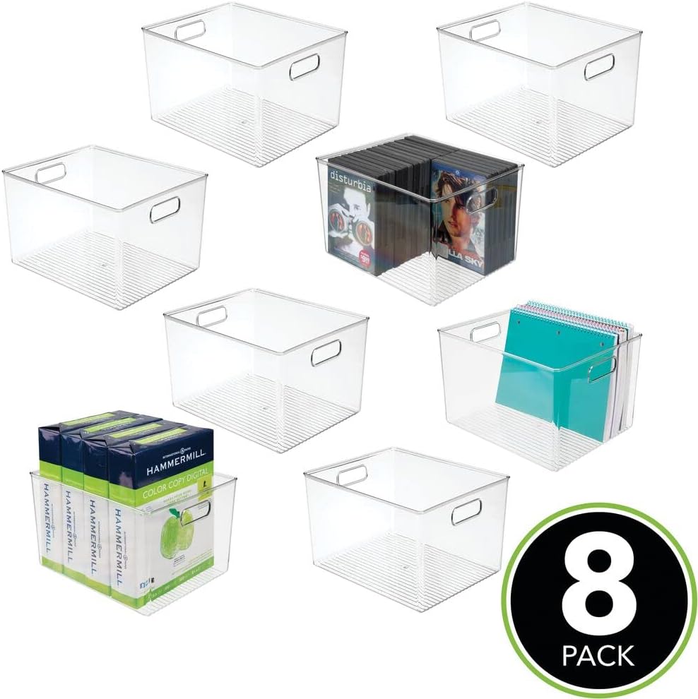 Clear 8 Pack Stackable Plastic Storage Organizer Bin Basket with Handle U1381