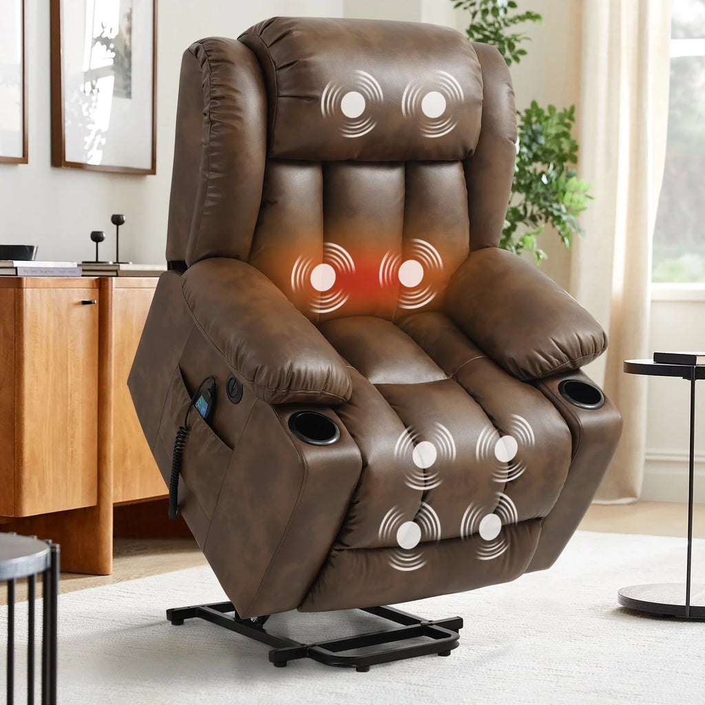 Large Power Lift Recliner Chair with Heat and Massage Leather Grey A4699