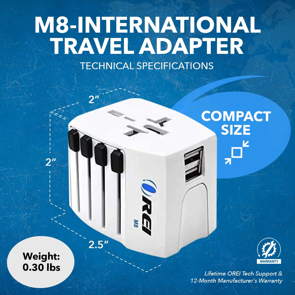 White International Travel Plug Adapter with Dual USB Charger I458
