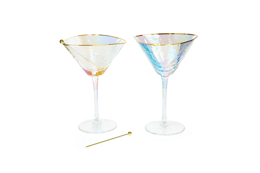 Iridescent Handmade Hammered Martini Glasses with Gold Rim Set of 2 U9380