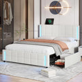 Queen Size Upholstered Platform Bed Frame with LED Lights and 4 Drawers White N21402
