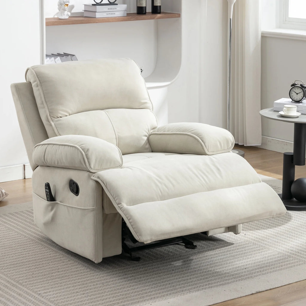 Beige Velour Recliner Chair with Heat Vibration F392