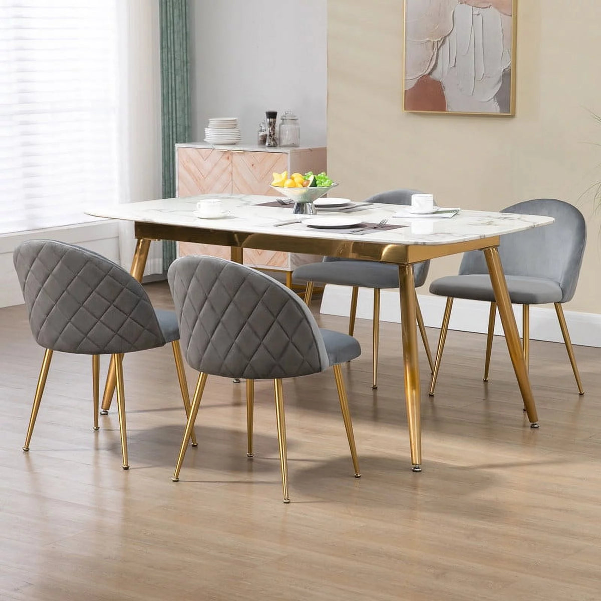 Set of 4 Grey Upholstered Velvet Dining Chairs O1269