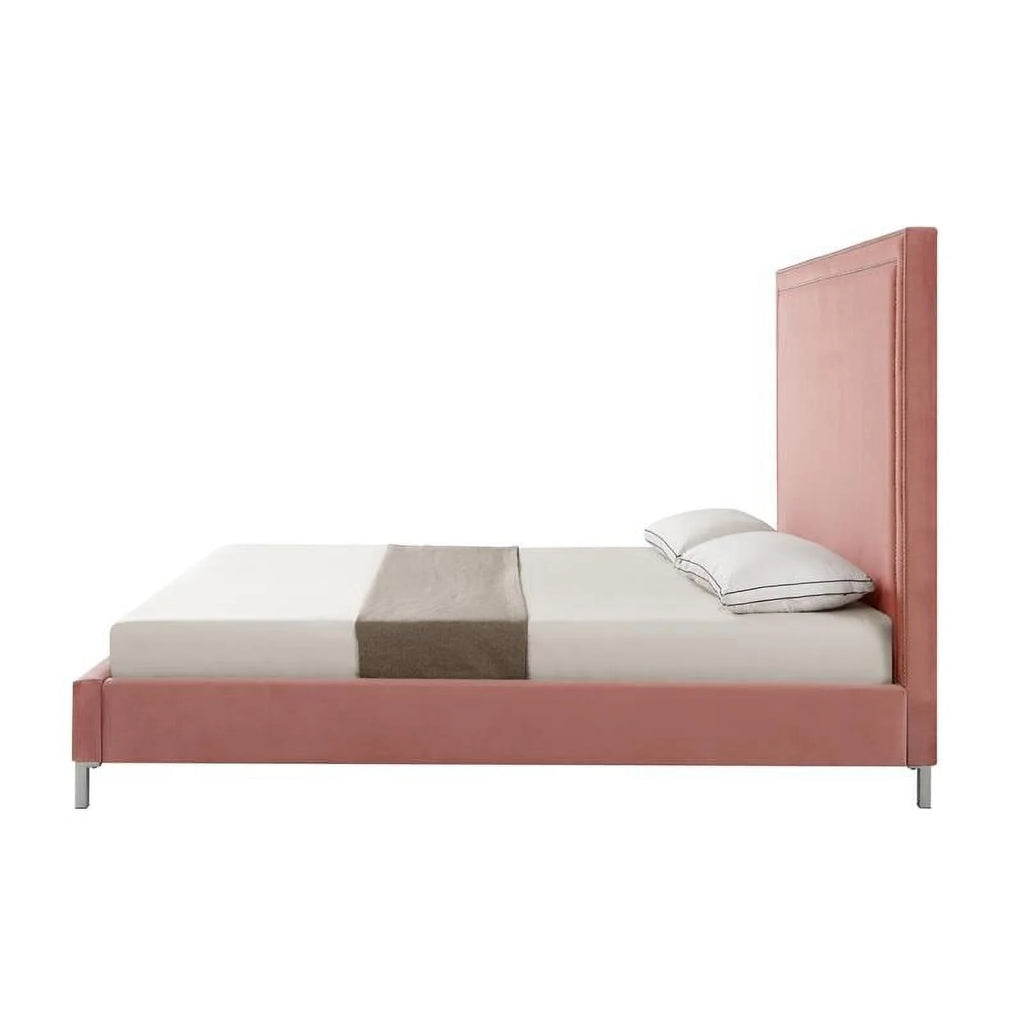 Blush Pink Velvet Queen Bed S702