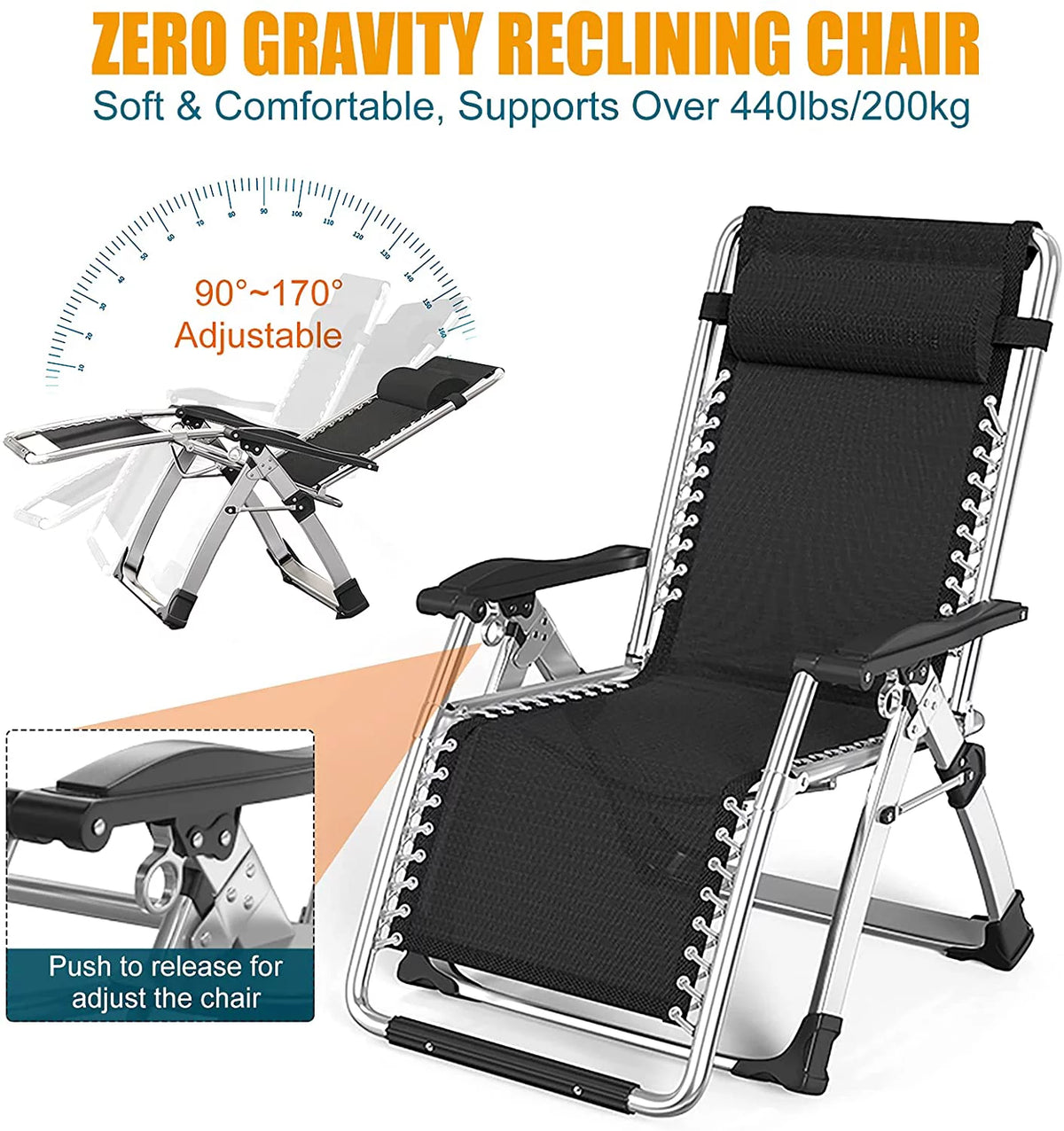 Zero Gravity Chair Set of 2 Gray Folding Recliner with Pillows and Cup Holder F32725