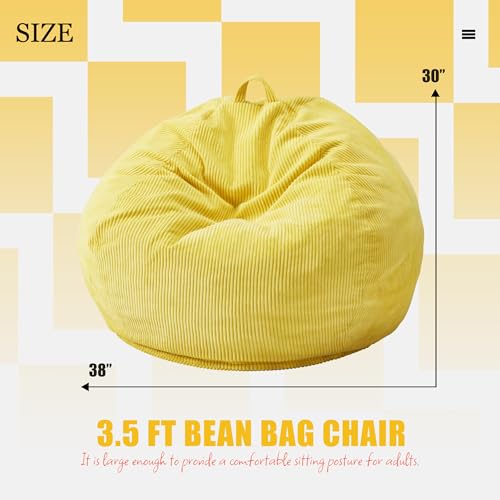 3.5FT Large Grey Bean Bag Chair with Filler and Removable Cover W321