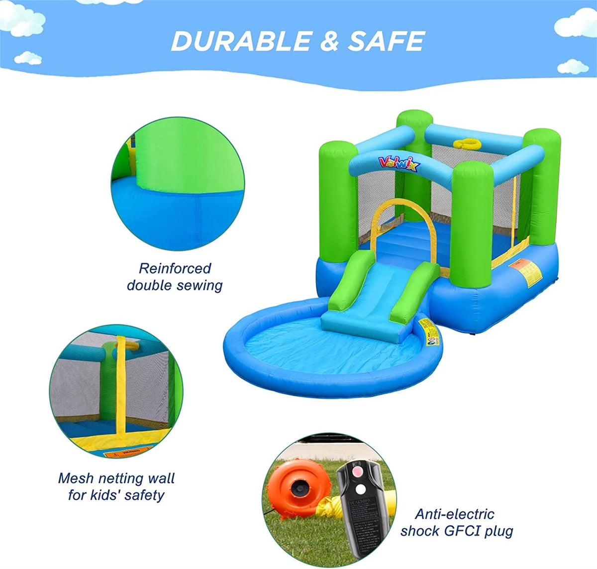 Inflatable Bounce House with Blower, Waterslide & Pool W20900