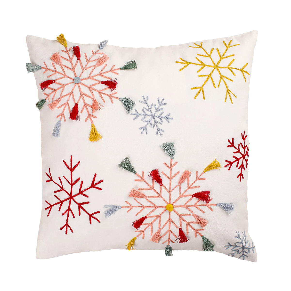 White Velvet Snowflake Embroidery Pillow S90391