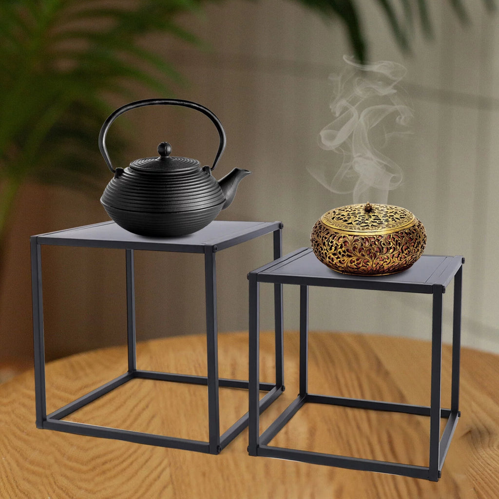 2Pcs Modern Square Metal Coffee Table Side Table End Table Matt Black O14826