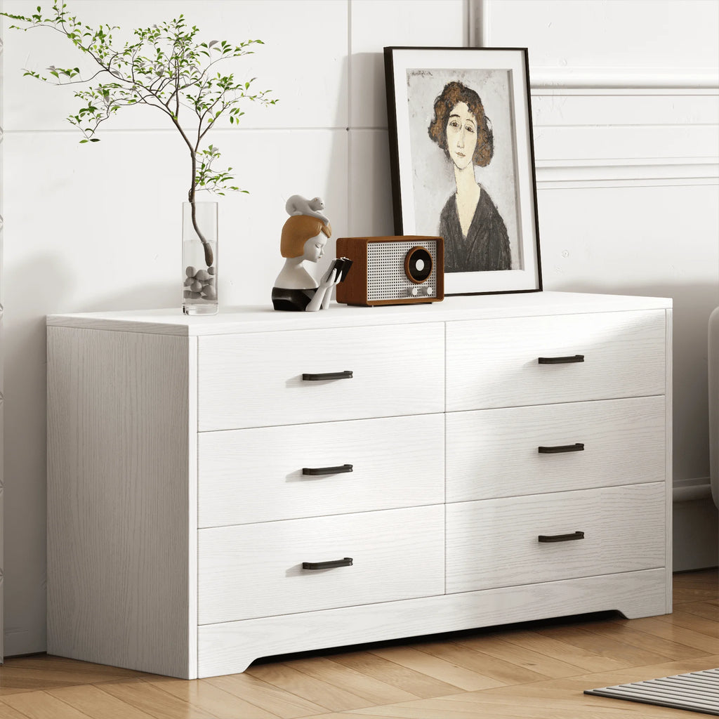 White 6 Drawer Rustic Wood Dresser Y376335