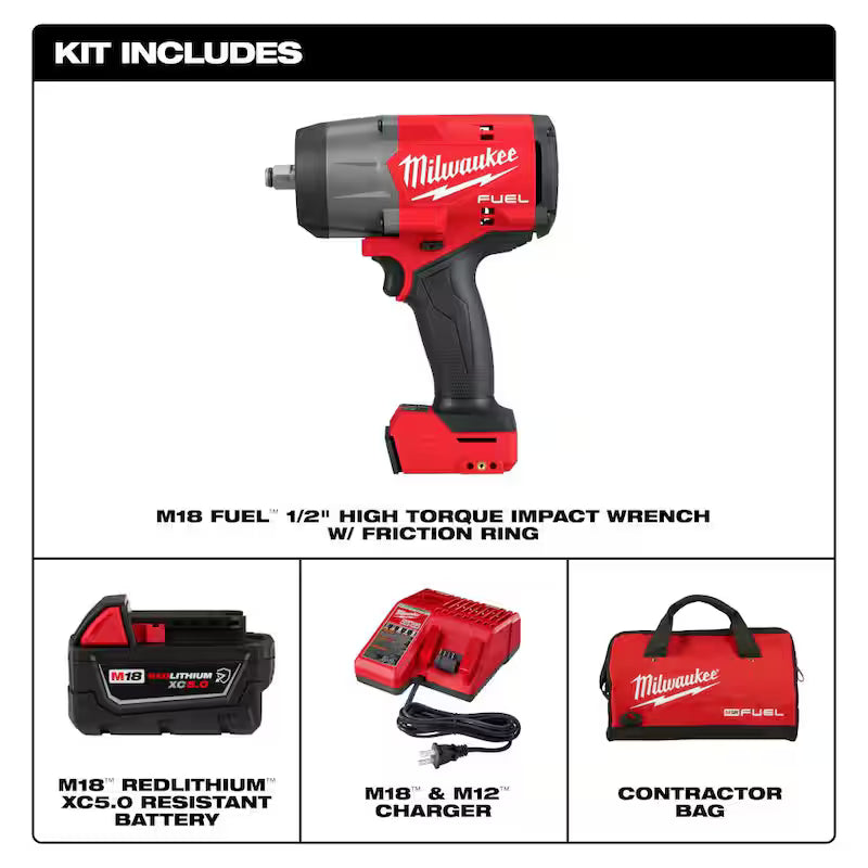 18V Lithium-Ion Brushless Cordless 1/2 in. Impact Wrench Kit with 5.0 Ah Battery and Bag J1745