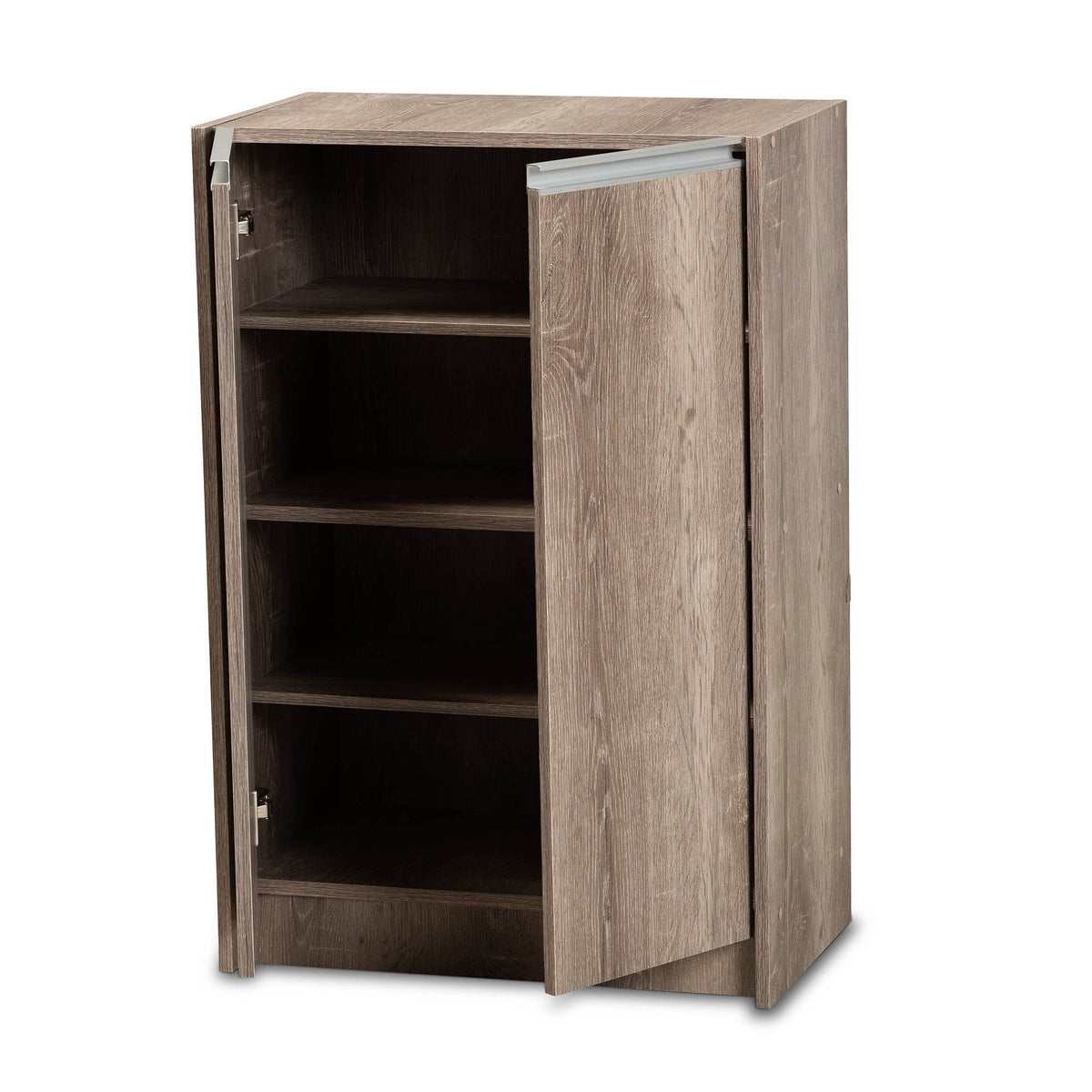 Weathered Oak Finished Wood 2-Door Shoe Cabinet I9964
