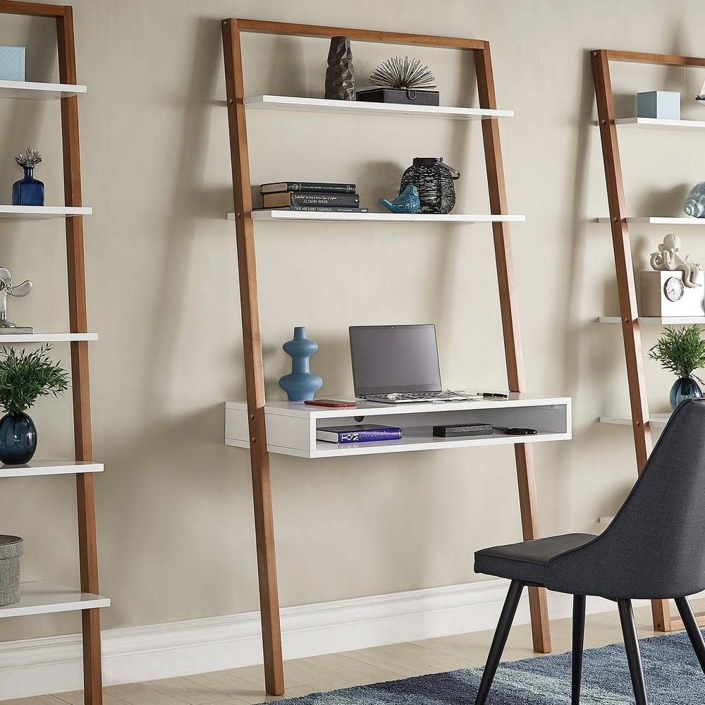 Leaning Ladder Shelves Natural and White O5214