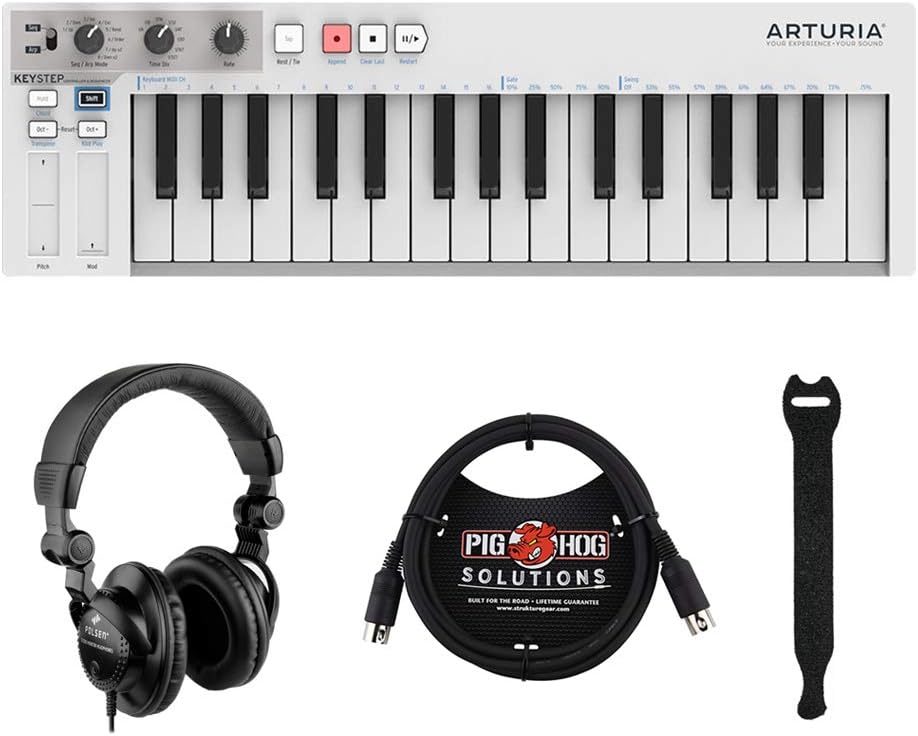 MIDI Controller Sequencer with Headphones MIDI Cable and Straps Bundle F8342