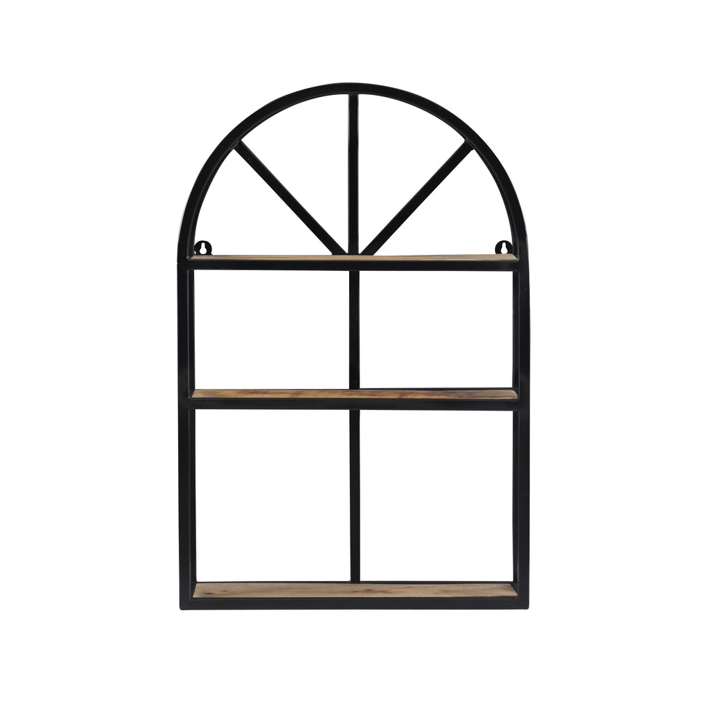 Black Metal Natural Mango Wood 3-Tier Wall Shelves L231