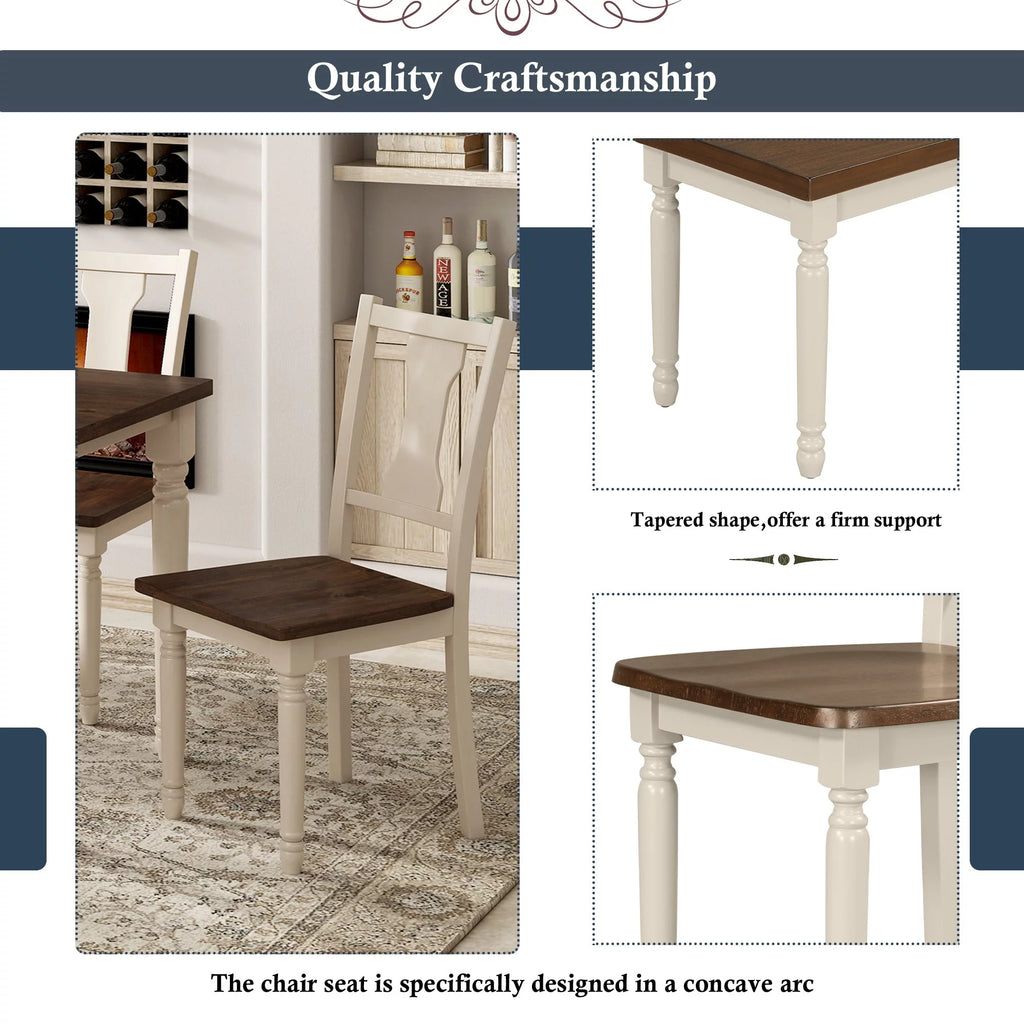 6pc Wooden Dining Set with Table Chairs and Bench D284