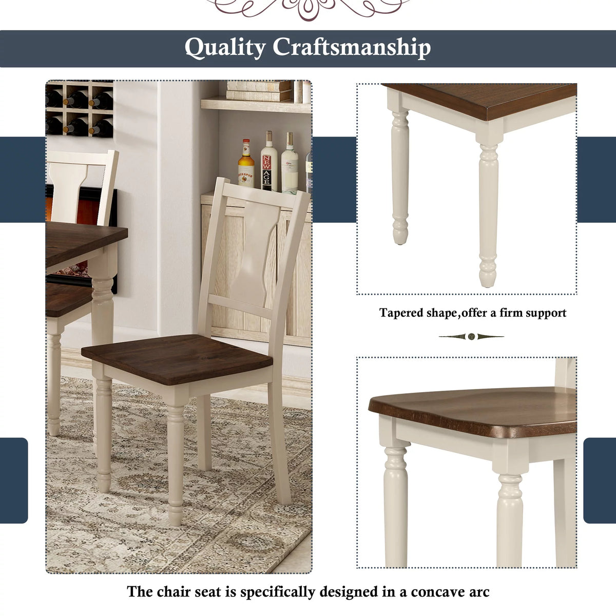 6pc Wooden Dining Set with Table Chairs and Bench D284