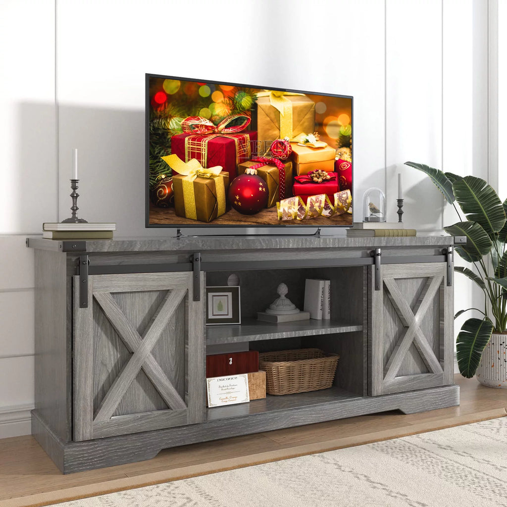 Farmhouse Barn Door TV Stand with Electric Fireplace L888